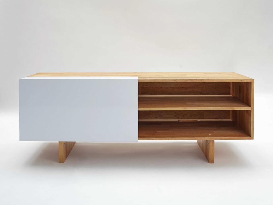 58" Walnut Wood Gloss White Media Console