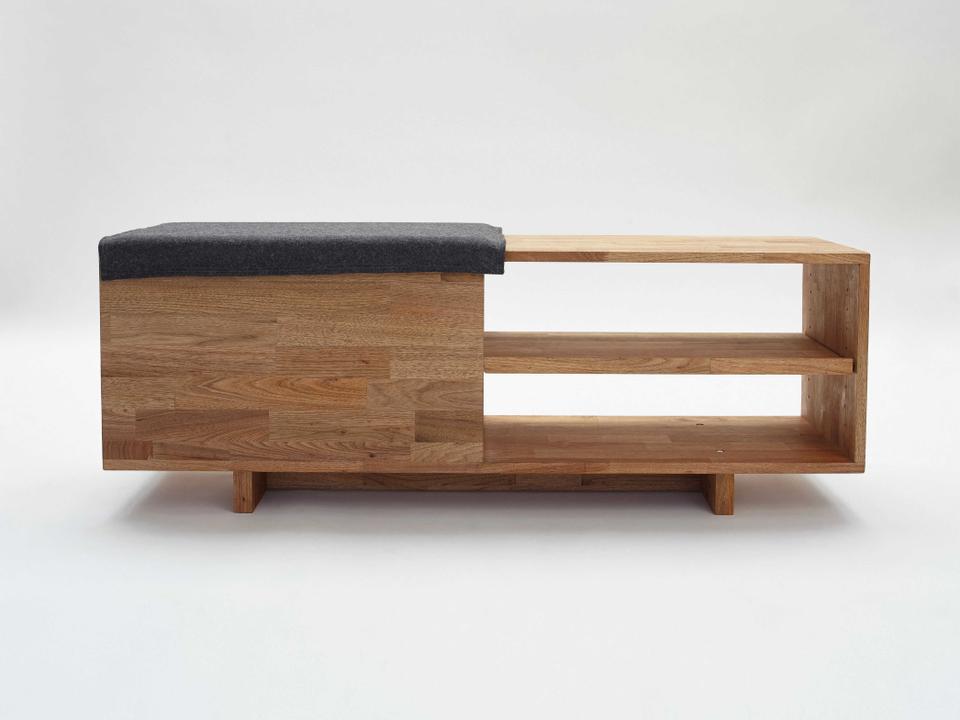 LAX Series English Walnut Storage Bench with Natural Felt Seat