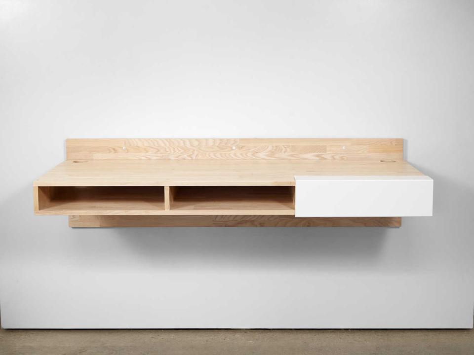 Floating Ash Matte White Brown Wood Desk