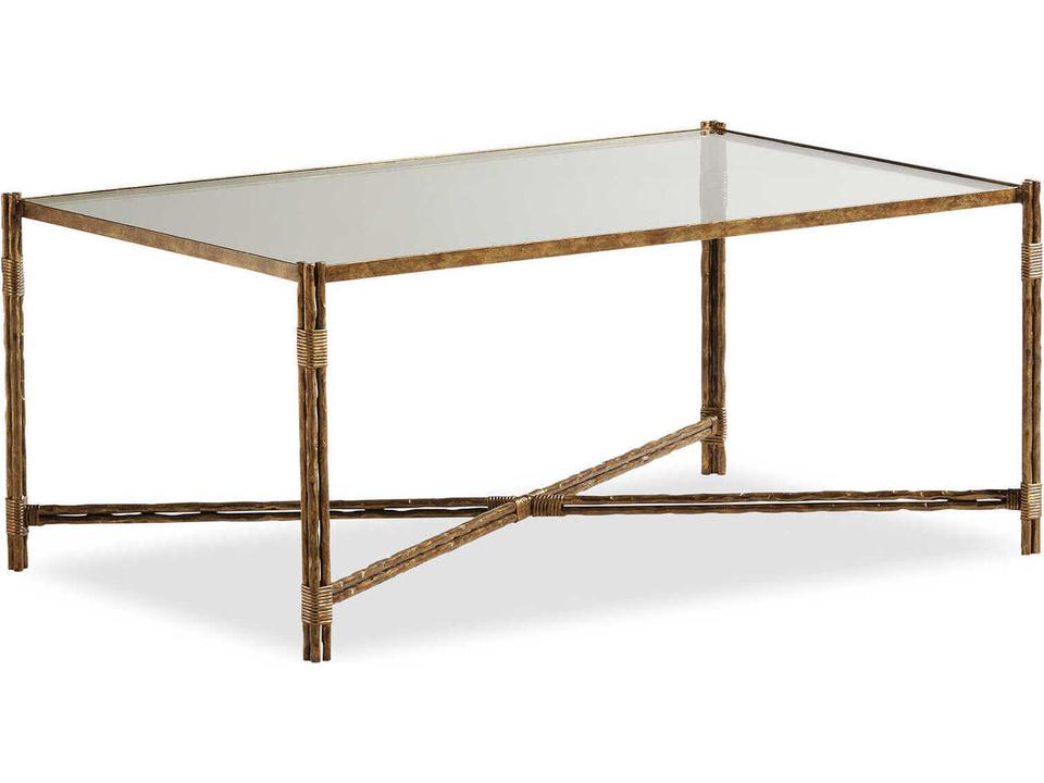 Otto 42 Inch Rectangle Cocktail Table in Aged Bronze with Glass Top