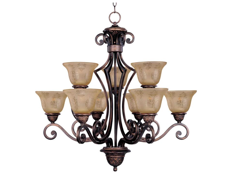 Symphony 9-Light Chandelier in Oil Rubbed Bronze with Amber Glass