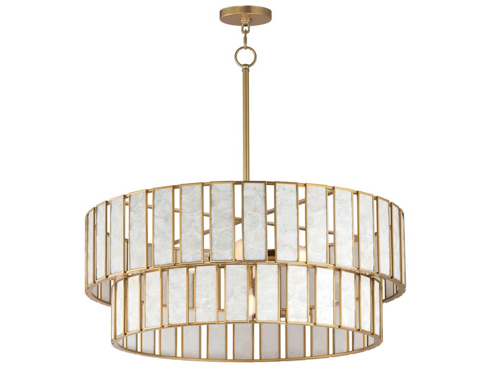Miramar 6-Light Chandelier in Capiz and Natural Aged Brass