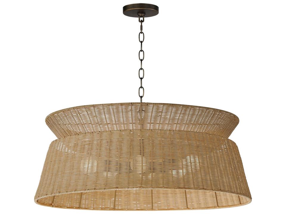 6-Light Tulum Chandelier in Dark Bronze and Rattan