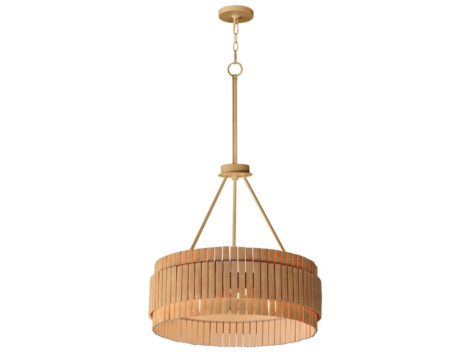 3-Light Satori Natural Aged Brass Wood Drum Chandelier