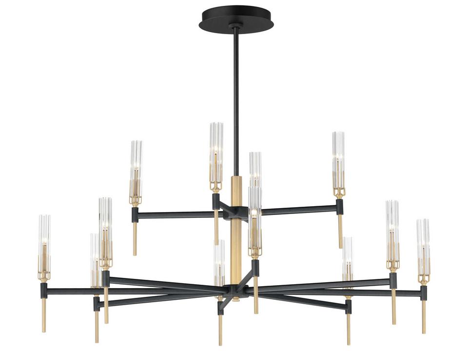 12-Light Flambeau Tiered LED Chandelier in Black Antique Brass