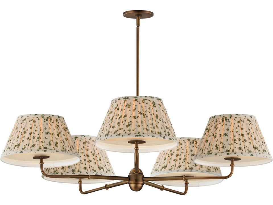 Dunbridge 5-Light Empire Chandelier in Weathered Brass with Fabric Shades