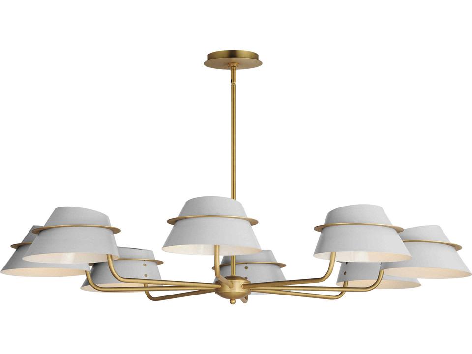 8-Light Lucas Chandelier in Natural Aged Brass with Light French Gray Shades