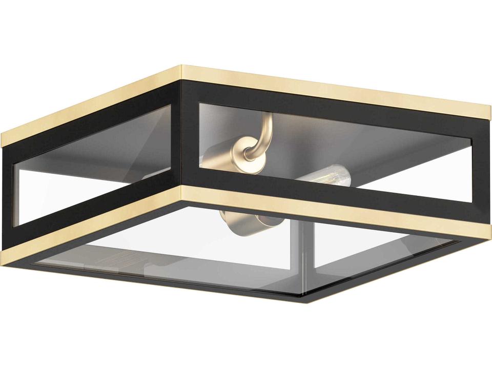 Neoclass 2-Light Outdoor Flush Mount Ceiling Light in Black and Gold