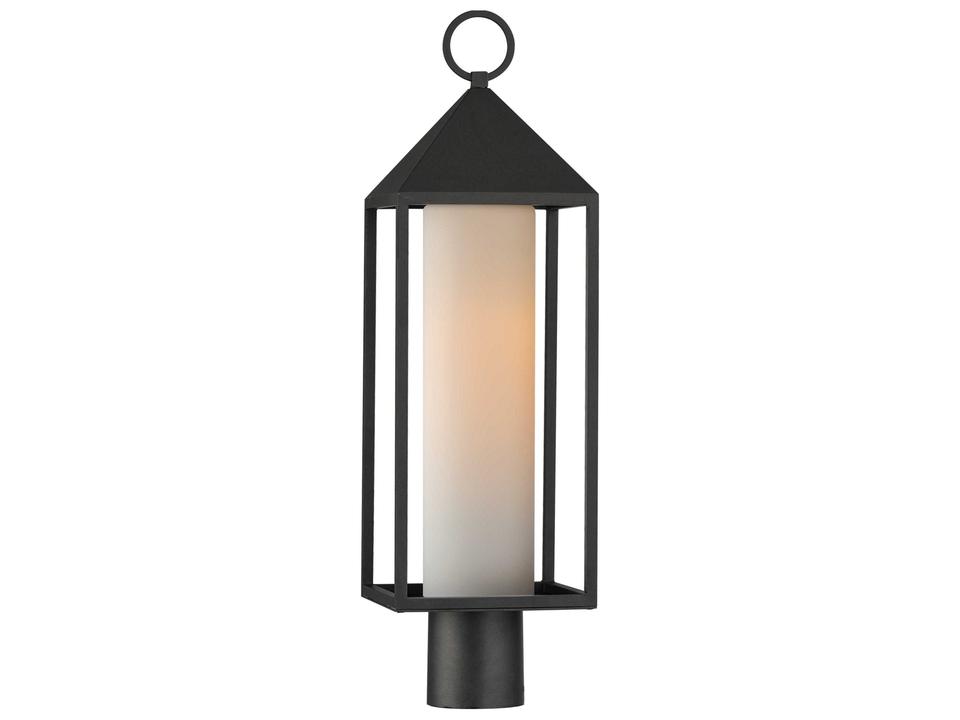 Aldous 1-Light Outdoor Post Light in Black with Satin White Glass