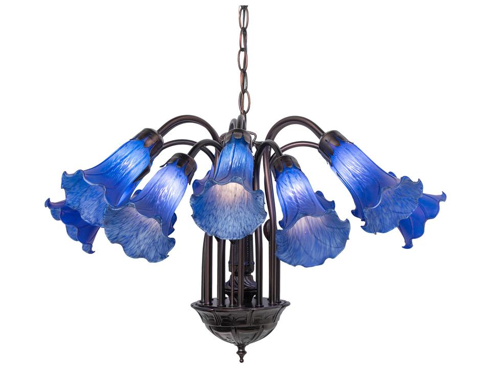 Tiffany 12-Light Blue Collection Chandelier in Mahogany Bronze Finish