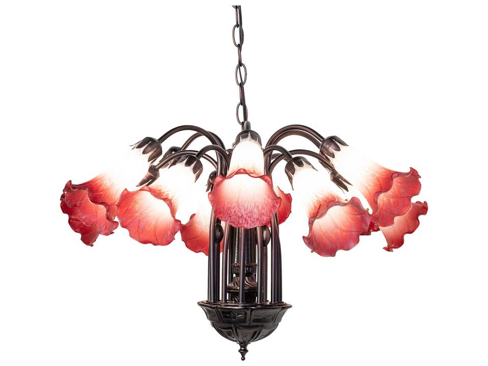 Tiffany 12-Light Pink White Pond Lily Chandelier in Mahogany Bronze