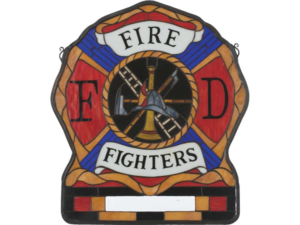 Personalized Fireman's Shield Stained Glass Window Wall Art