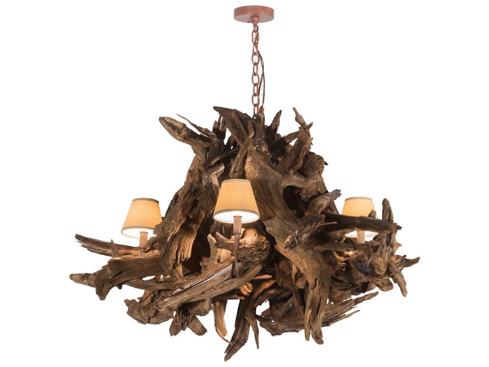 5 1-Light Rust Natural Wood Empire Chandelier