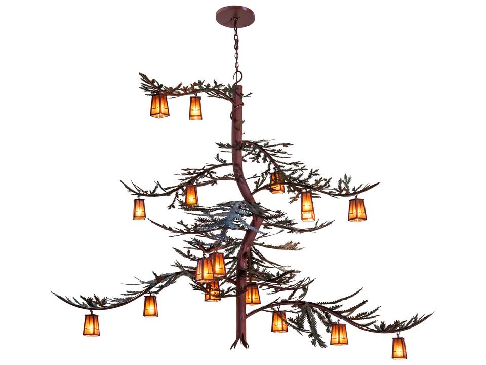 Pine Branch Valley View 18-Light Chandelier in Rust and Green Trees