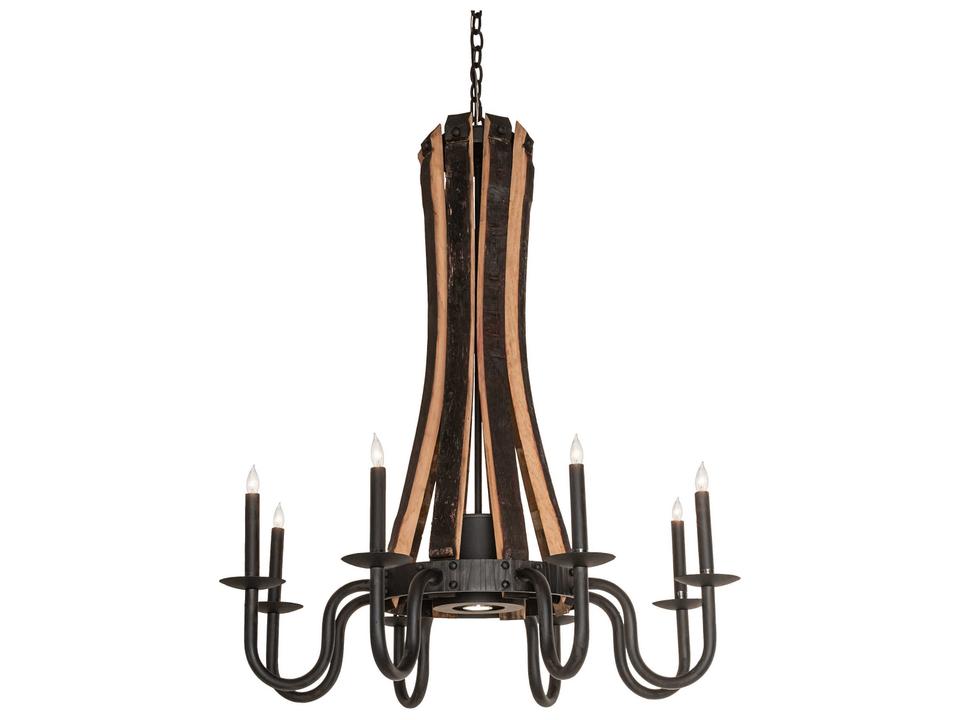 Barrel Stave 8-Light Steel and Wood Candelabra Chandelier in Chocolate Black Metal