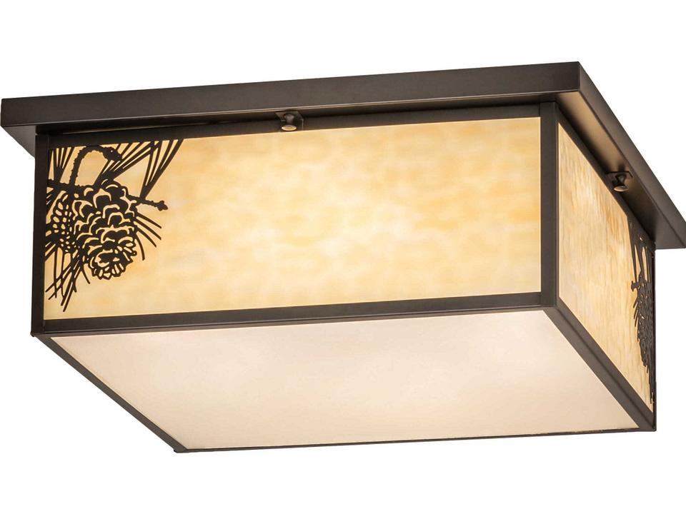 Hyde Park 6-Light Outdoor Square Flush Mount Ceiling Light in Craftsman Brown