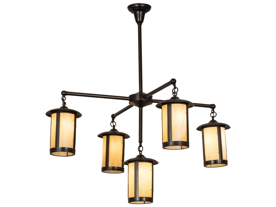 Fulton 5-Light Craftsman Brown Glass Cylinder Chandelier