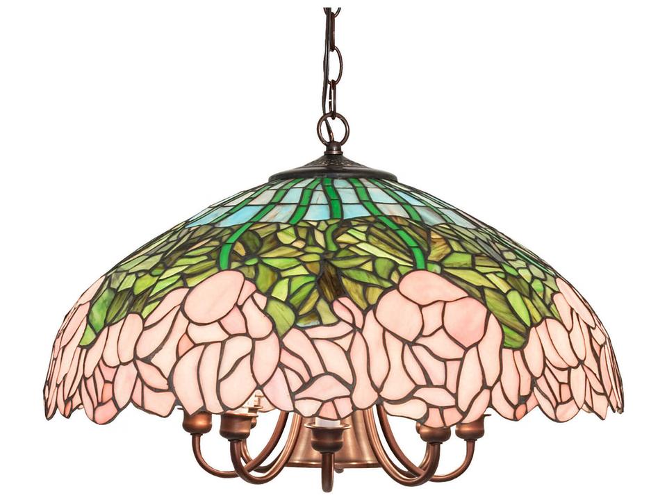 Cabbage Rose 9-Light Tiffany Glass Chandelier in Mahogany Bronze