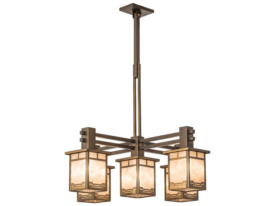 Roylance 5-Light Chandelier with Silver Mica Panels in Antique Copper