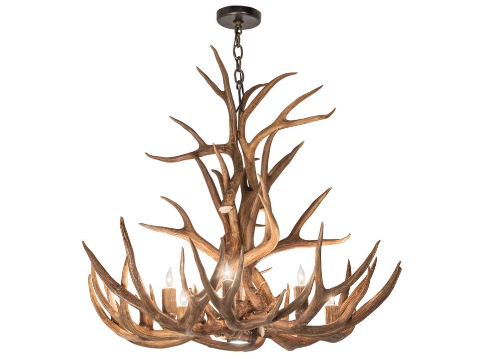 Antlers 9-Light Elk and Mule Deer Chandelier in Antique Copper Finish