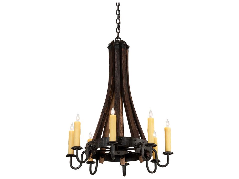Barrel Stave Madera 8-Light Candelabra Round Chandelier in Coffee Bean