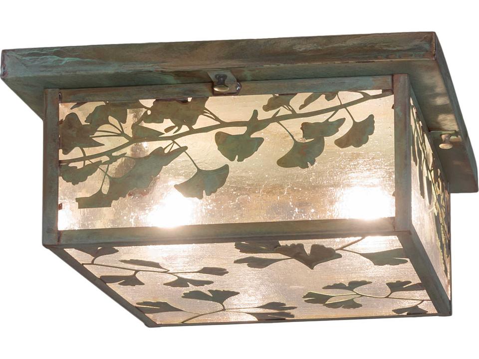 Hyde Park Ginkgo 2-Light Outdoor Flush Mount Ceiling Light in Verde Brass