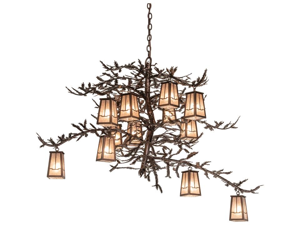 Pine Branch Valley View 12-Light Chandelier in Mahogany Bronze with Silver Mica Glass