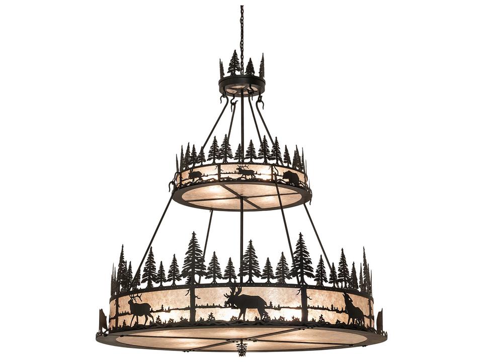 Wildlife At Dusk 12-Light Medium Base Tiered Chandelier in Textured Black