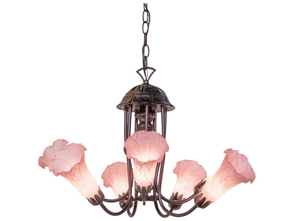 Tiffany 7-Light Pond Lily Chandelier with Pink Glass Shades