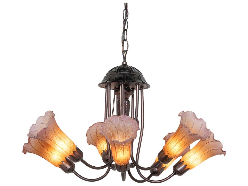 Tiffany 7-Light Pond Lily Chandelier with Orange Glass Bell Shades