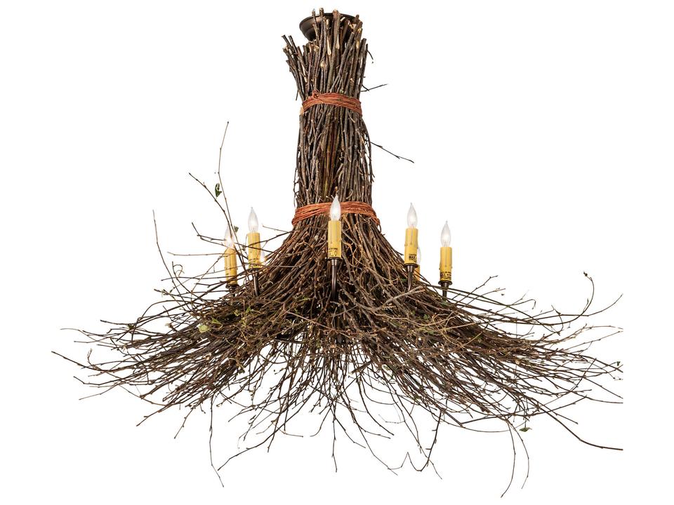 Twigs 8-Light Candelabra Chandelier in Antique Copper and Natural Wood