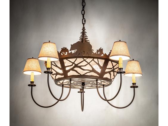 5-Light Wildlife Collection Empire Chandelier in Cafe Noir with Mica Shades
