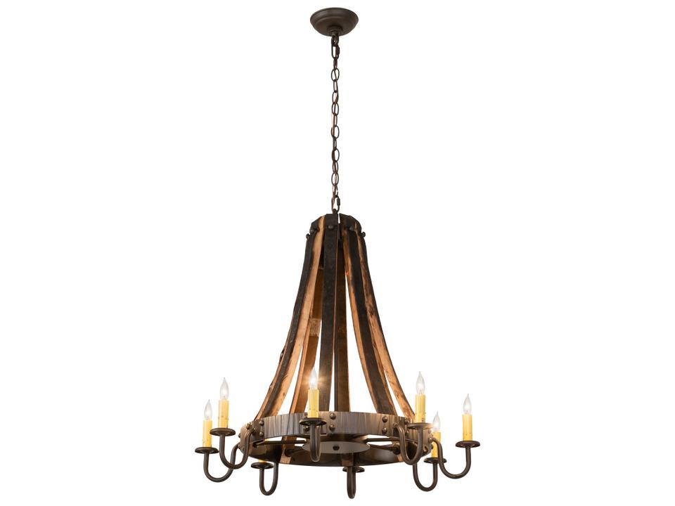 Barrel Stave 8-Light Natural Wood Oil Rubbed Bronze Chandelier