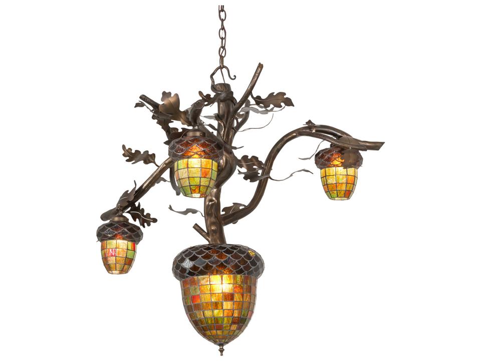 Tiffany Acorn Branch 4-Light Tiffany Chandelier in Antique Copper