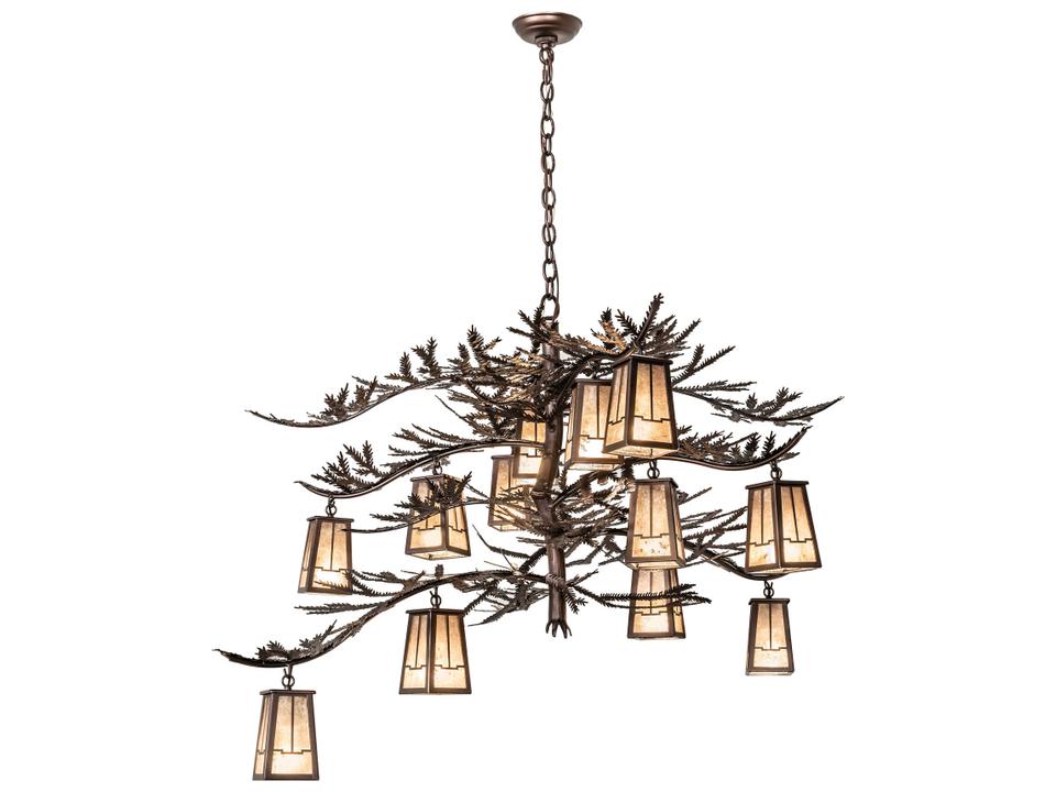Pine Branch 12-Light Chandelier in Mahogany Bronze with Silver Mica Shades