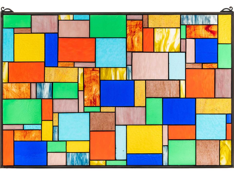 Meyer Darkened Brass Stained Glass Window Panel 36 Inch Wide