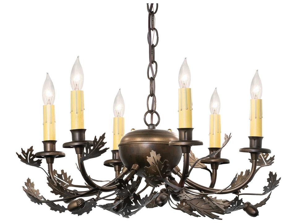 Oak Leaf & Acorn 6-Light Candelabra Chandelier in Antique Copper