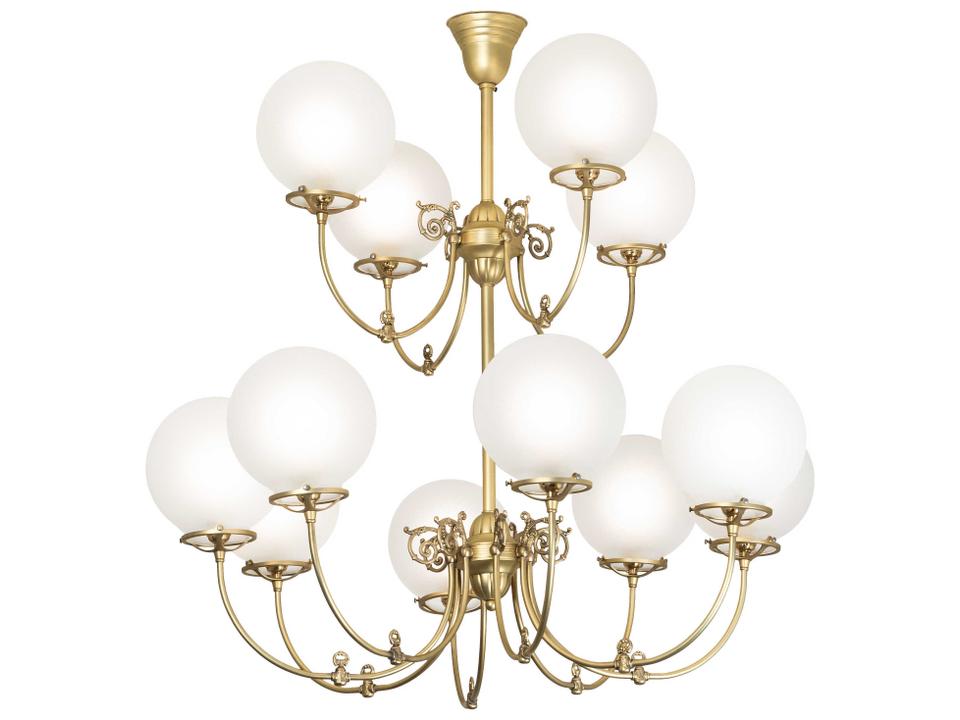 Revival 12-Light Polished Brass Globe Chandelier with Frosted Glass