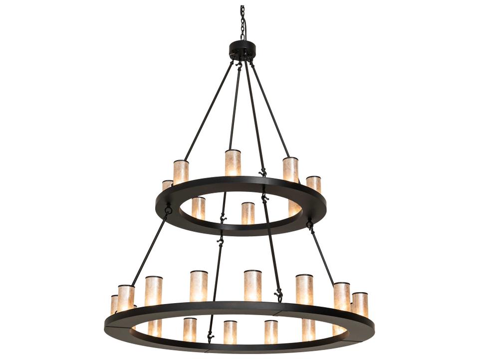 Loxley 24-Light Black Satin Wrought Iron Chandelier with Mica Shades