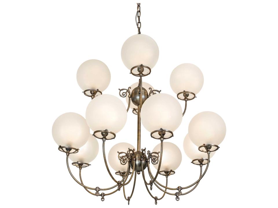 Revival 12-Light Antique Brass Chandelier with Clear Frosted Glass Shades