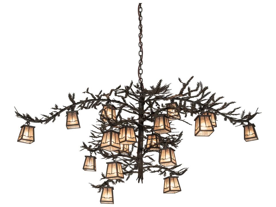 Pine Branch 18-Light Oil Rubbed Bronze Chandelier with Silver Mica Shades