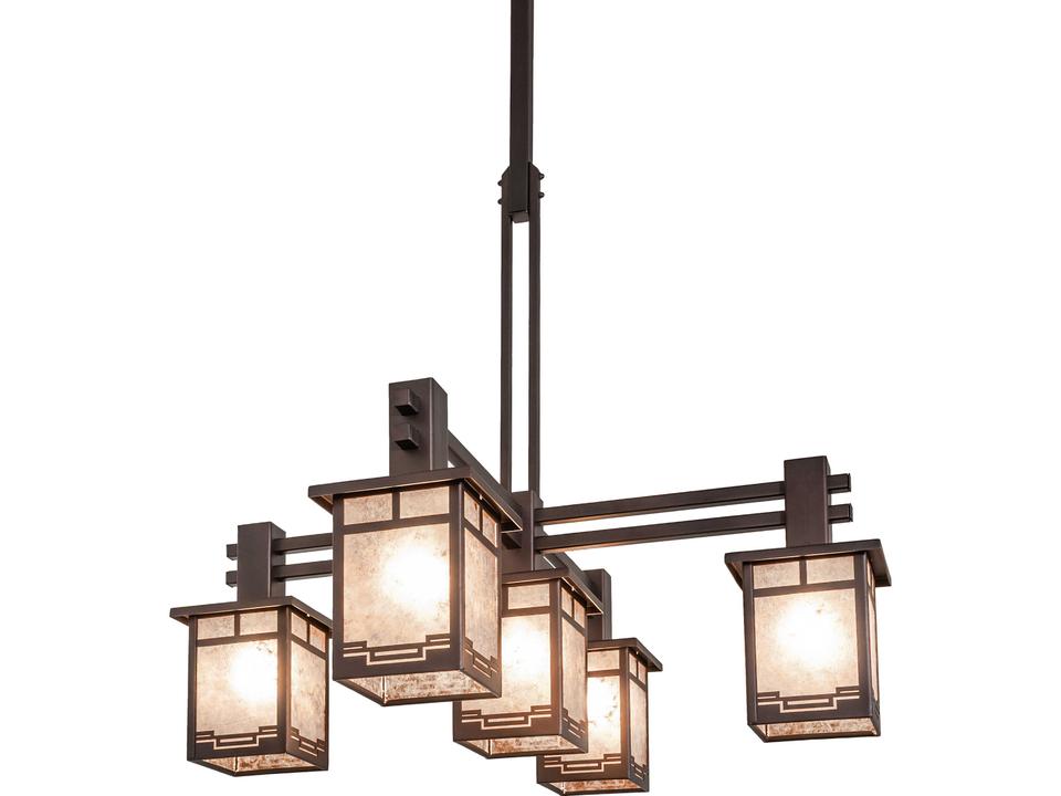 Roylance 5-Light Geometric Chandelier in Mahogany Bronze with Silver Mica