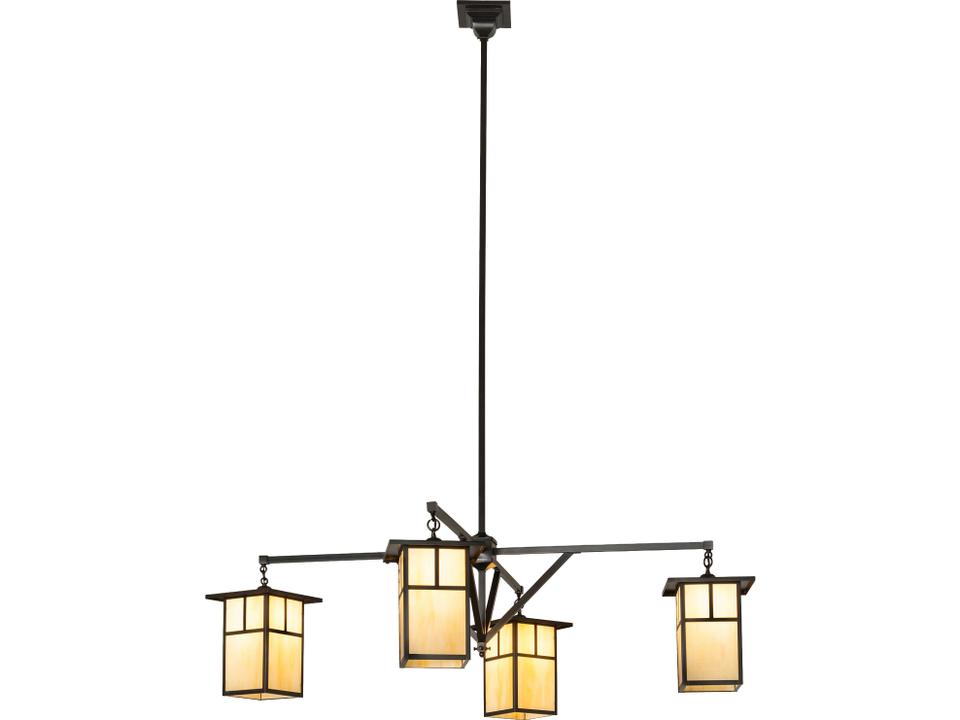 Hyde Park 4-Light Craftsman Brown Lantern Chandelier with Beige Art Glass