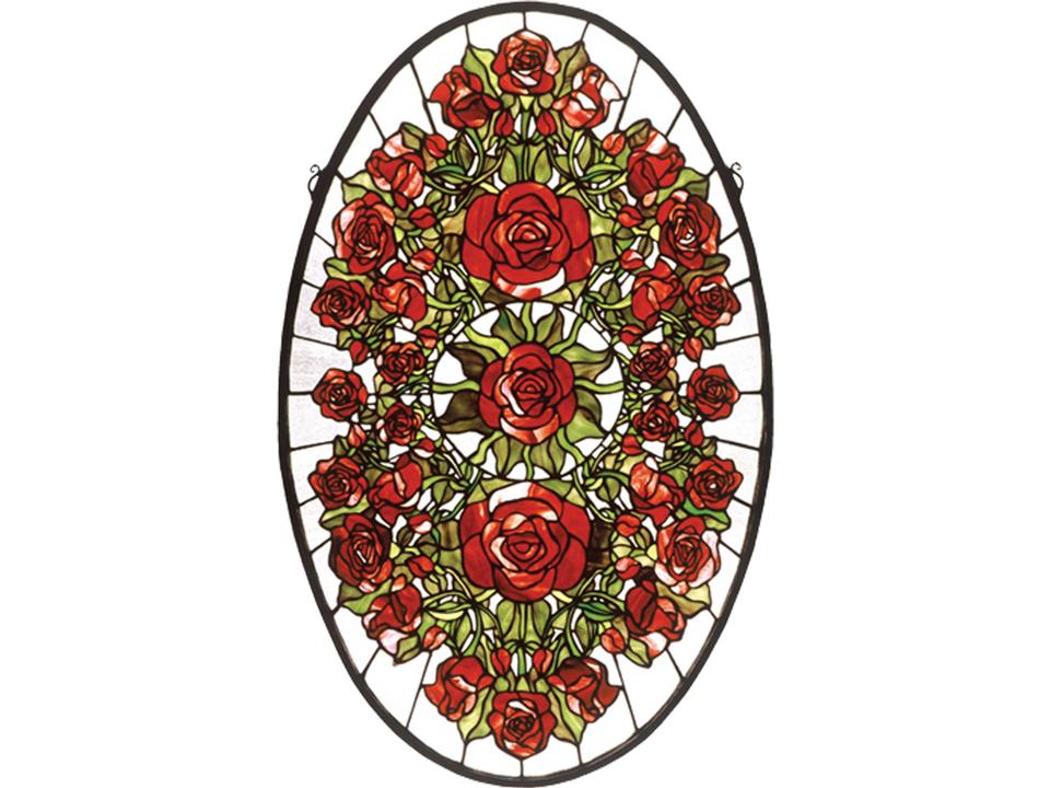 Oval Rose Garden Glass Stained Window Wall Art