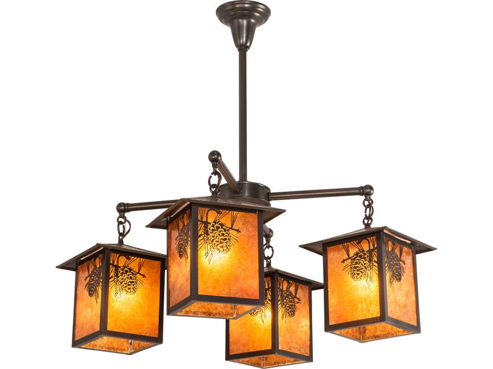 Seneca 4-Light Traditional Chandelier in Craftsman Brown with Mica Panels