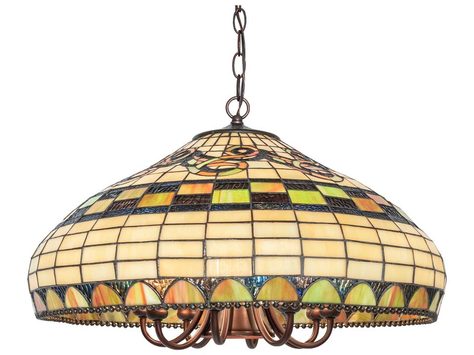 Tiffany Edwardian 8-Light Tiffany Glass Chandelier in Mahogany Bronze