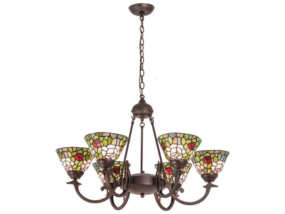 Tiffany Rosebush 6-Light Blue Glass Bowl Chandelier in Mahogany Bronze