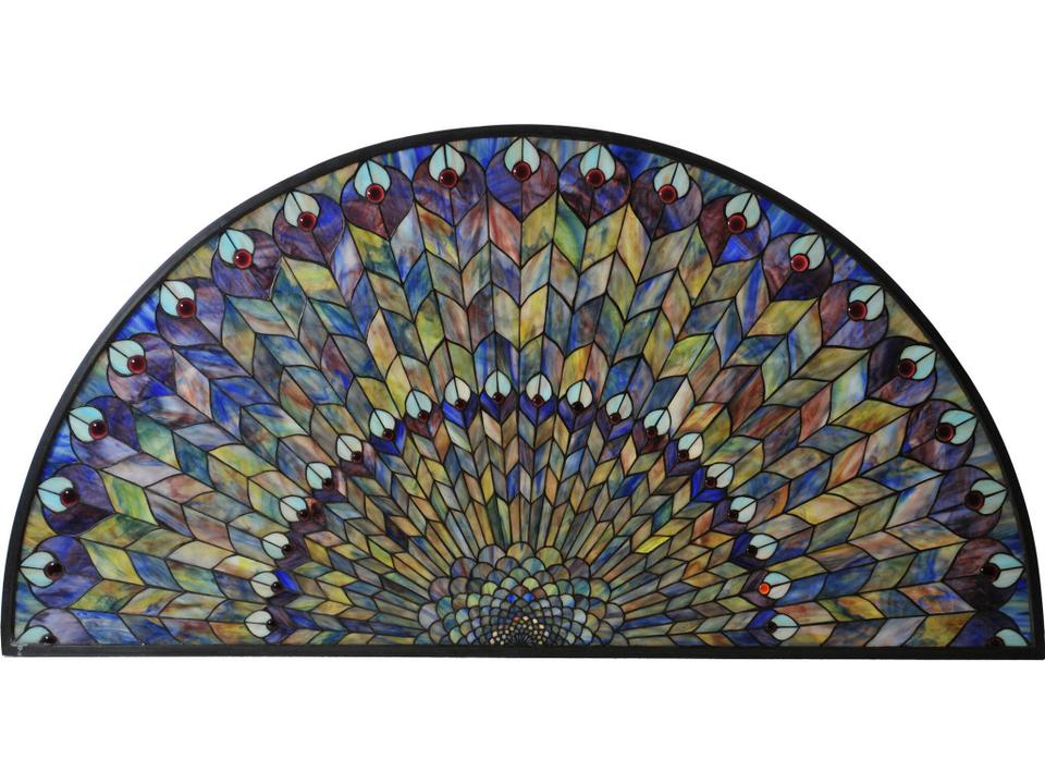 Tiffany Jeweled Peacock Stained Glass Window Wall Art Handcrafted Colorful