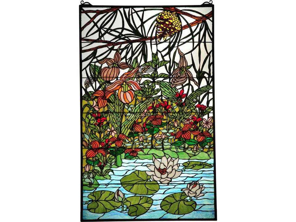 Woodland Lilypond Stained Glass Window Panel Wall Art