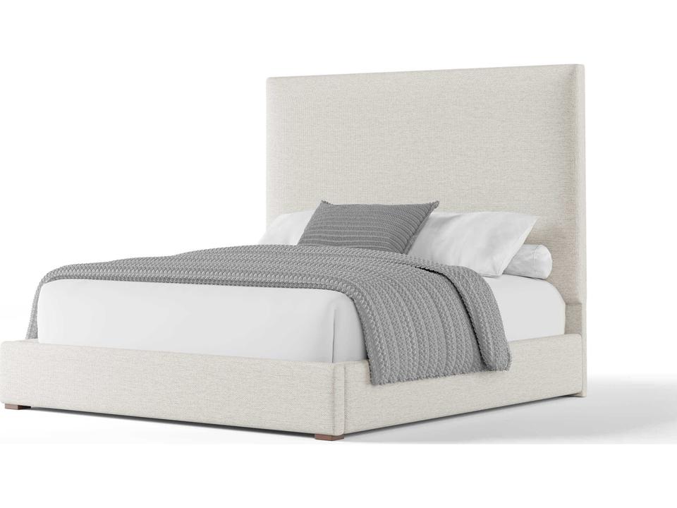Moyra Plain Upholstered Queen Bed with Medium Headboard in Off White Fabric
